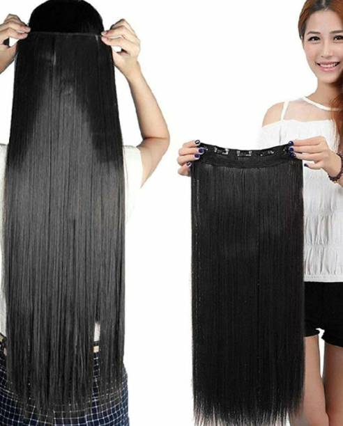 MoonEyes 24 Inch 5 Clips Black Straight Synthetic Extensions For Women/Girls Hair Extension