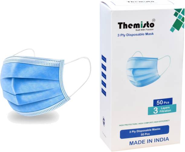 Themisto 50 Pcs, BFE >99% & PFE >99% with Adjustable Nose Pin, Blue Surgical Mask With Melt Blown Fabric Layer
