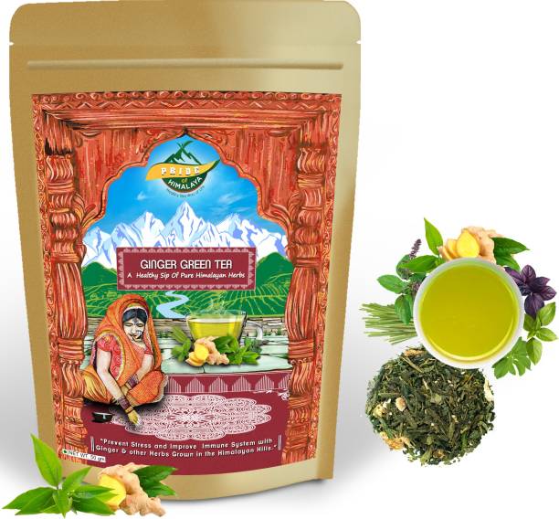 PRIDE OF HIMALAYA Ginger Green Tea | Ginger + Tulsi Green Tea for Immunity Boosting Ginger Green Tea Pouch