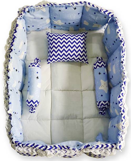GIRGIT BB17 Blue Reversible Rectangle Multi Shaped 3 Pillows for New Born Babies bed Baby Bed Printed