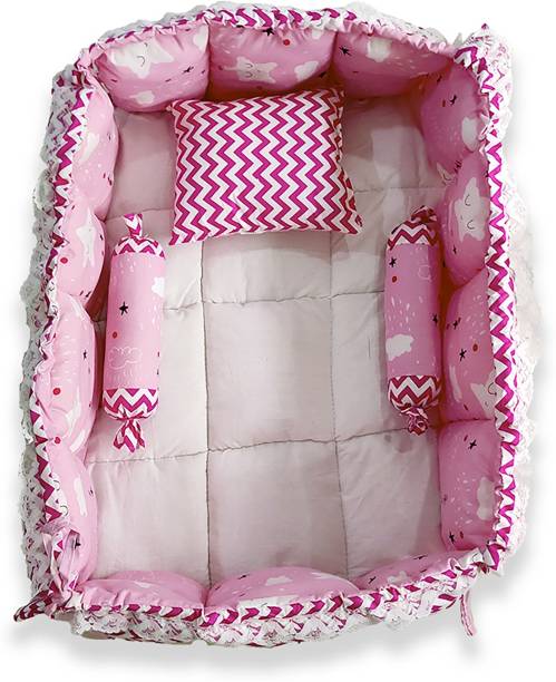 GIRGIT BB18 Pink Reversible Multi Shaped 3 Pillows for New Born Babies bed set Baby Bed Printed