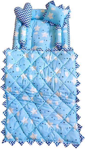 GIRGIT BB13 Blue Reversible Rectangle Multi Shaped 4 Pillows for New Born Babies bed Baby Bed Printed