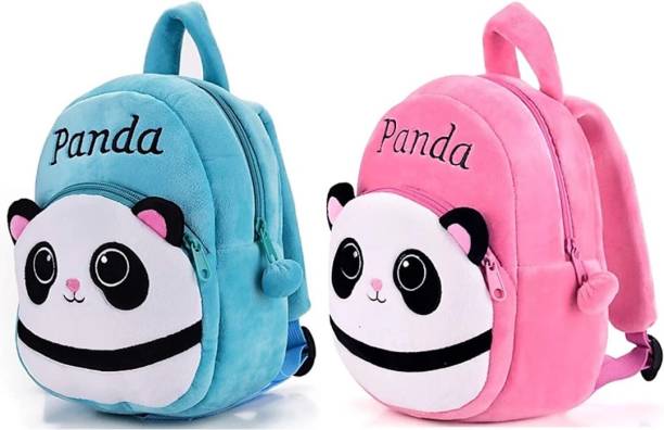 PALTANSTORE Panda Combo School Bags for Nursery Kids, Age 2 to 5 School Bag (Blue, Pink, 10 L) Pack of 2 Backpack