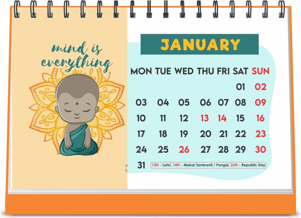 ESCAPER Mind is Everything Designer Calendar 2022 Desk Motivational (A5 Size - 8.5 x 5.5 inch - 12 Pages Month Wise) | Table Calendar 2022 2022 Table Calendar