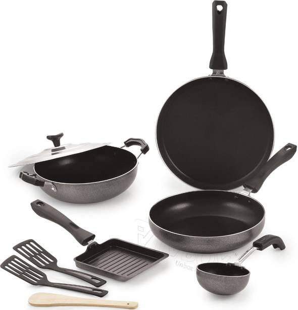 iVBOX ® Max-9 Non Stick Tawa, Kadhai, Frying Pan, Tadaka Pan, Mini Grill Kitchen Cookware Gift Set Cookware Set
