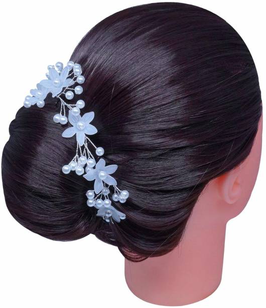 FOK 1 Piece Floral Wedding Headbands Hair Vines Decorative Accessories For Girls And Women – White (28 cm) Hair Pin