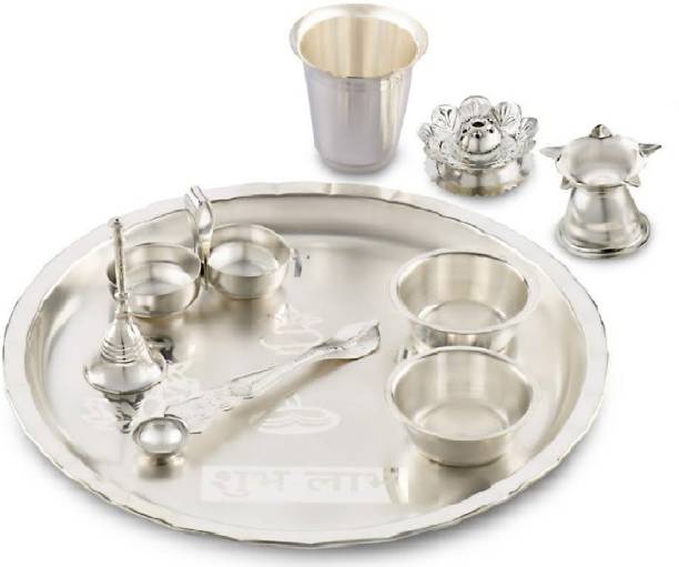 Panca Silver Plated Pooja Thali 9 piece Gift Set Silver for Home Pooja Silver Plated