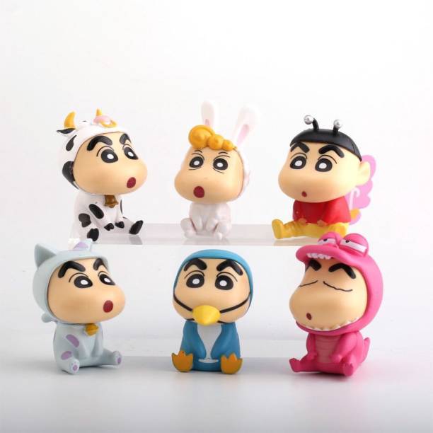 Mubco Shin Chan Cartoon Characters 6 Mini Model Statue Toys Action Figure Collectable | Cake Topper Decoration Showpiece Toys For Kids