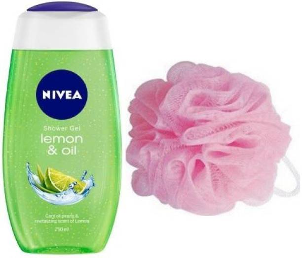 NIVEA Body Wash, Lemon & Oil Shower Gel, Pampering Care with Refreshing Scent of Lemon (250 ml) With LOOFAH