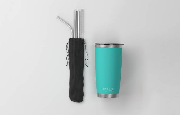 Fitster5 Desk Tumbler 600ml Premium Stainless Steel with 3 Straw Set & a Cleaner Brush 600 ml Flask