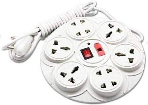 KRISHNA 8+1 Round Strip Extension cord,8 Universal Multi Plug Point 6 Amp Extension Boards (wire Length-2.5 M) with LED Indicator and 1 on/off switch, 8 socket surge protector (white) pack of 1 pcs 6 A Three Pin Socket