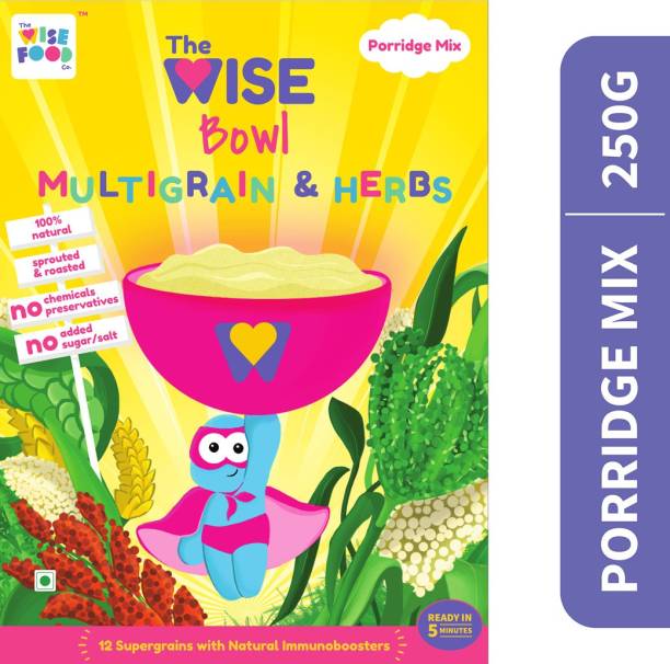 The Wise Food Co Sprouted Multigrain + Herbs Porridge Mix | 100% Natural Immunity Booster | Multigrain with Ashwagandha, Amla, Turmeric and Ginger | No Sugar/Salt | No Chemicals, Preservatives or Artificial Flavours 250 g