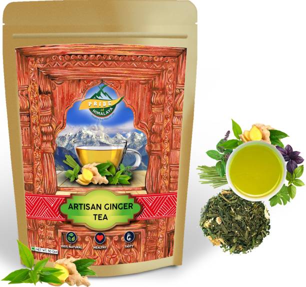 PRIDE OF HIMALAYA GINGER TEA |Artisan Orthodox Shyama Vana Tulsi Stevia Leaf Lemon Grass Ginger Tea for Health 50 Gram Ginger Herbal Infusion Tea Pouch