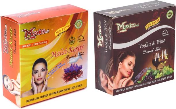 Mexico Kesar & Wine , Vodka Combo Essence Facial Kit For Women/Blemish Free/Hydrates & Nourishes Skin//All Skin types/Red Grapes Extract/Glowing Skin