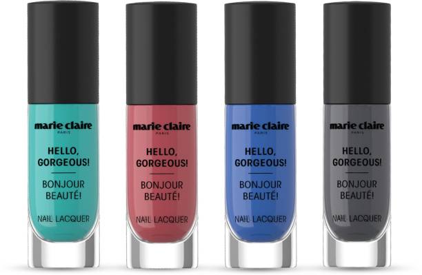 Marie Claire Paris Hello, Gorgeous! Nail Lacquer Grande Teal Green, Pink Coral, Riche Blue, Elegante Grey