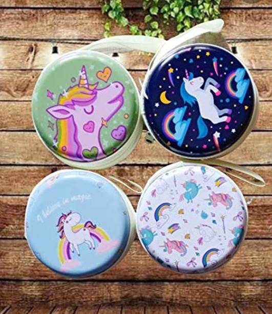 Paaroots SET OF 2 Unicorn Design Hard Top Multi purpose circle shape Coin ,Earphones ,Jewellry organiser Case Box for Girls for Birthday Party Return Gifts Set Coin Purse