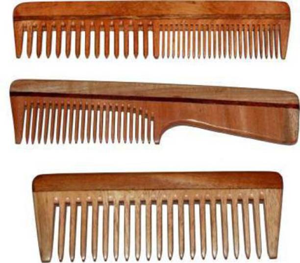 Ginni Marketing Combo of 3 Neem Wooden Comb