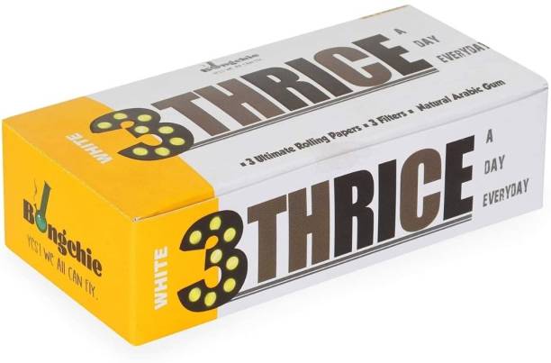 Bongchie Bongchie Thrice A day White- Box of 50 - 3 bleached rolling papers and 3 perforated filter tips Unbleached King size 13 gsm Multipurpose Paper