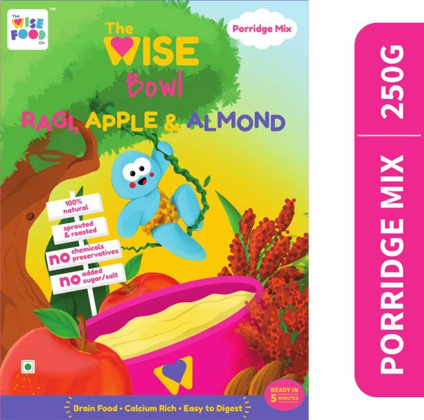 The Wise Food Co Sprouted Ragi Apple Almond | 100% Natural Porridge Mix | Supports Brain Development in Kids | No Sugar/Salt | No Chemicals, Preservatives or Artificial Flavours 250 g