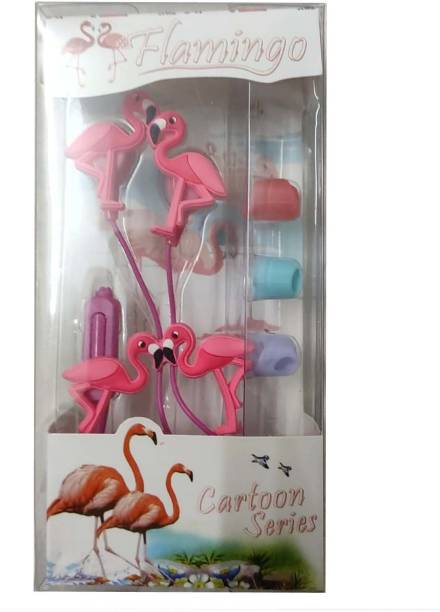 Tanish Flamingo 3D Cartoon In Ear Earphones Headset with Mic (Red, In the Ear) Earphone Cable Organizer