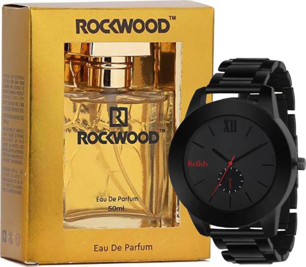 Relish Analog Black Dail Watch with Perfume Mens Combo Pack, Gift Set for Diwali, Birthday, Anniversary and Special Occasion Paper Gift Box