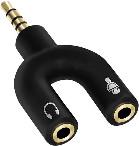 TechBlaze Black 3.5mm Jack Headphone Mic Audio U Shape Splitter Cable Male to Female Phone Converter