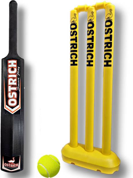 Ostrich HARD PLASTIC CRICKET COMBO PACK FOR 8 YEARS JUNIORS ( 1 BAT SIZE 3 , 1 SET 24'' WICKET SET, 1 PIECE BALL) Cricket Kit