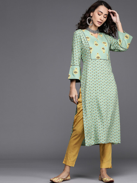 Buy Peach Printed Cotton Kurta Online | Libas