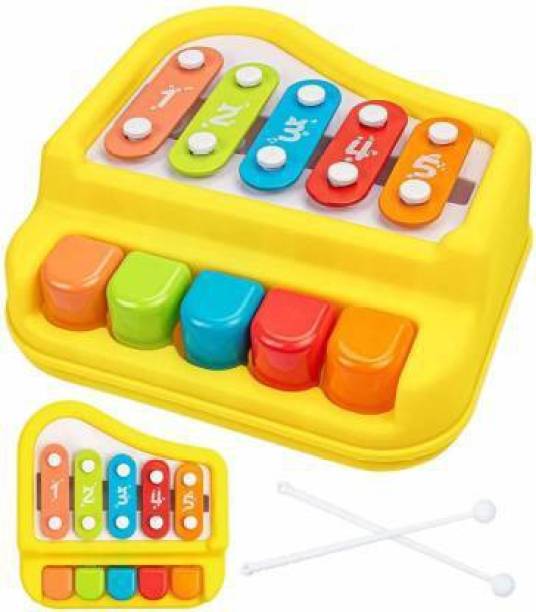 AARYA Little kids children playing learning Baby Vocal Piano Toy 2 in 1 for Toddlers , Baby Xylophone Musical Toys for Baby and Boy, Kids Best Birthday Gift 5 special keys (multicolor )