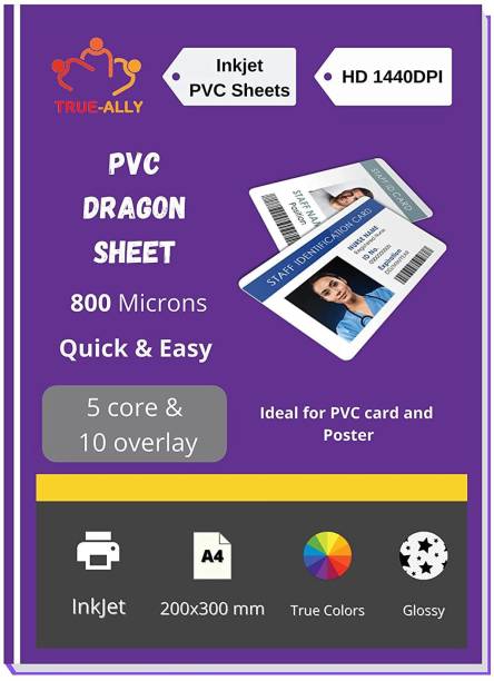 True-Ally PVC Lamination Dragon Sheet A4 Size 800 Micron for PVC Aadhar , Photos, ID card (Set of 5 Cores and 10 Overlays) Unruled A4 800 gsm Inkjet Paper