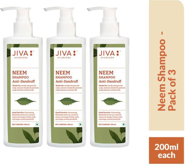 JIVA AYURVEDA Neem Shampoo - Ayurvedic Anti-Dandruff Formula - 200 ml Each - Pack of 3