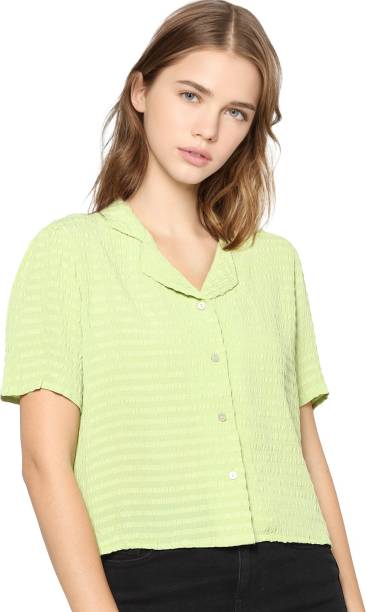 ONLY Women Self Design Casual Green Shirt