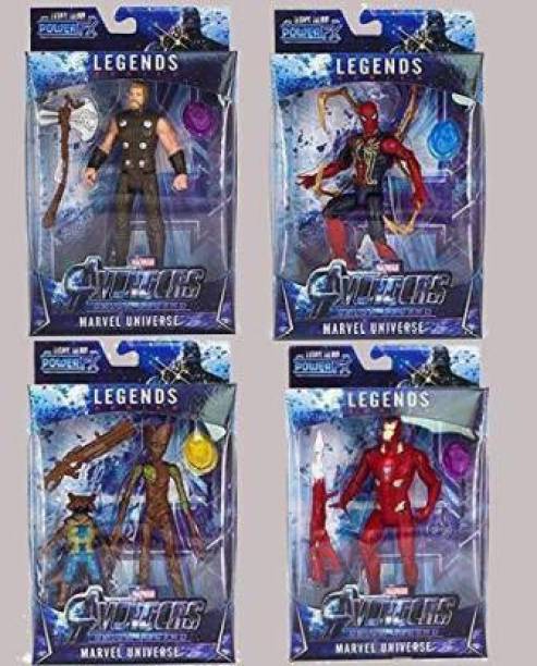 Eunoia TRADERS Action Super Heros Action Figuring Toys Set for Kids- (Spiderman, Groot & Rocket, Iron Man, Thor) (Pack of 4,6.5 Inches) (Multicolor)