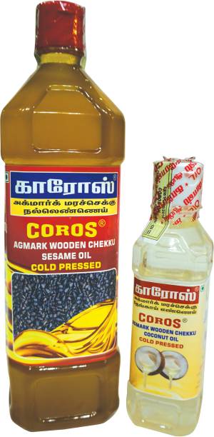Coros oil Cold Pressed Oil Combo of Sesame Oil 1L + Coconut Oil 250ml Sesame Oil Plastic Bottle