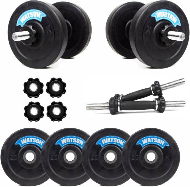 Watson 10 kg Rubber Weight Plates, 14 inches cast Iron Dumbbells rods 25mm with Metal Nuts, Gym Equipment Set Iron rods for Home Workout Iron Nuts, Home Gym kit Rubber Plates Combos Home Gym Combo