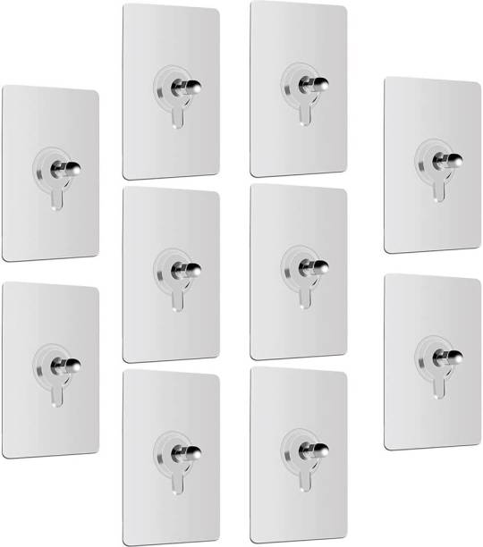 eshopy Adhesive Hooks, Detachable Self Adhesive Wall Screw Hooks, Punch-FreeWall-Mounted Screw Hook,Seamless Transparent No Nails Drill Waterproof Hooks for Bathroom, Kitchen, Home (10 pcs) Clear Hook