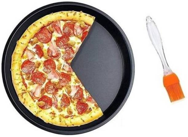 SKYEEL Pizza Pan (Tray) With Silicon Brush / Round Shape Plate / Pizza Pan Baking Mould / Non-Stick Carbon Steel /1 PCS Pizza tary And 1 PCS Silicon Brush (Muiltcolour) Pizza Tray