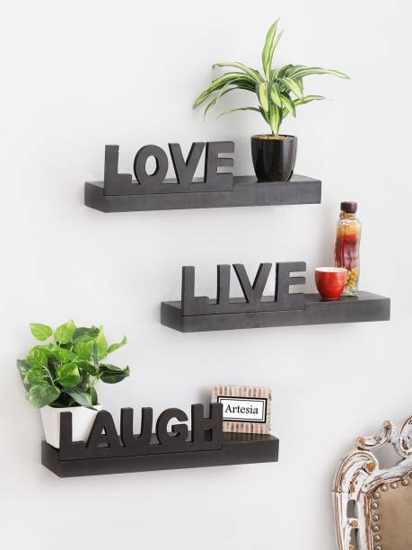 Artesia Wall Mount Set of 3 Love Live Laugh Wooden Wall Shelf
