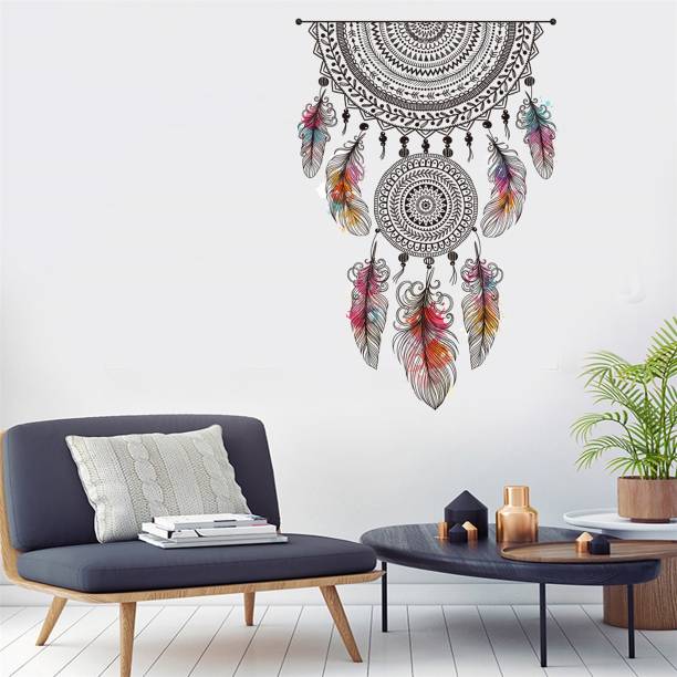 Flipkart SmartBuy Wall Stickers Shivering Boho Feather Dream Catcher Decor For Living Room Extra Large Self Adhesive Sticker