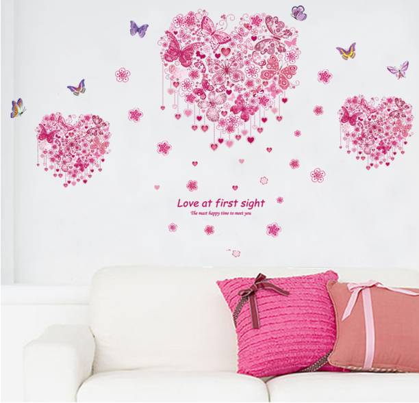 Flipkart SmartBuy Wall Stickers Three Butterfly Pink Heart Decor For Bedroom Extra Large Self Adhesive Sticker