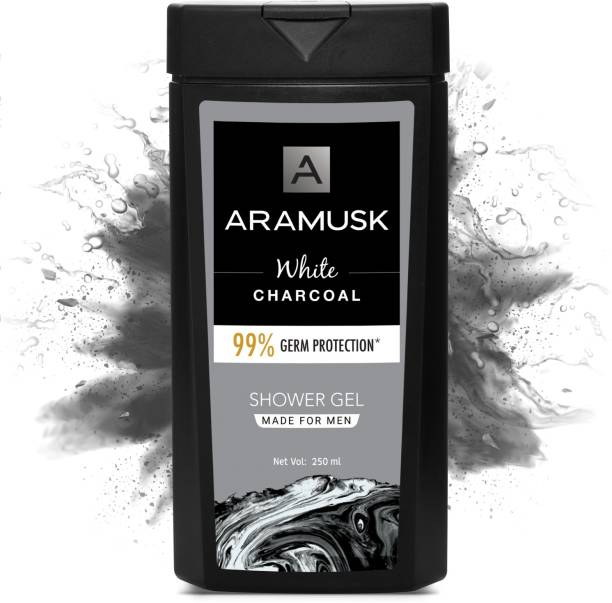Aramusk White Charcoal Shower Gel for Men, Face & Body Wash, With Activated White Charcoal, Germ Protection & Deep Cleansing