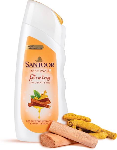 santoor Glowing Skin Body Wash,Enriched With Sandalwood Extracts & Wild Turmeric, Soap-Free, Paraben-Free, pH Balanced Shower Gel