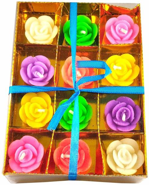 Twixxle XI™-312-NY-Rose Flower Candle Set of 12 Pcs, Light Candles for Your Home Decoration Diwali Gift Items Candle