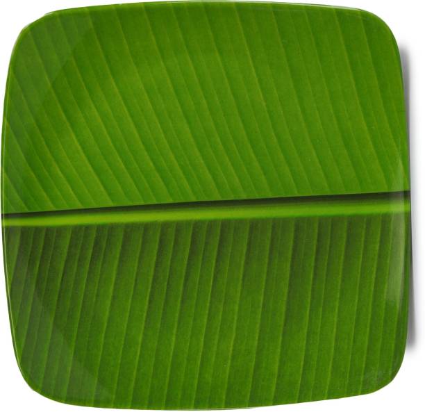 Laserbot Kela Patta Banana Square Leaf South Indian Round Ice Cream Starters Serving Melamine FULL Plate for All Occasions ( 10.5 Inch) Dinner Plate