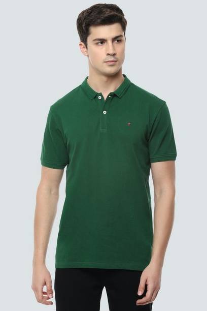 Louis Philippe Jeans Solid Men Polo Neck Green T-Shirt