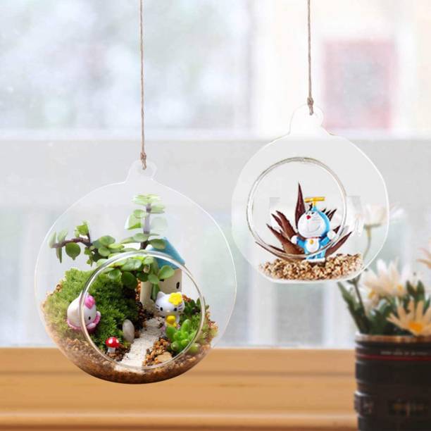 AG Apoorva Glass Hanging Terrarium Globe, Width4", Height 4", DIY Air Succulent Planter, Clear Glass Vase Orb with Flat Bottom, Candle Holder for Windowsill Outdoor Garden Decor (4 Inch) Pack of 2 Glass Vase