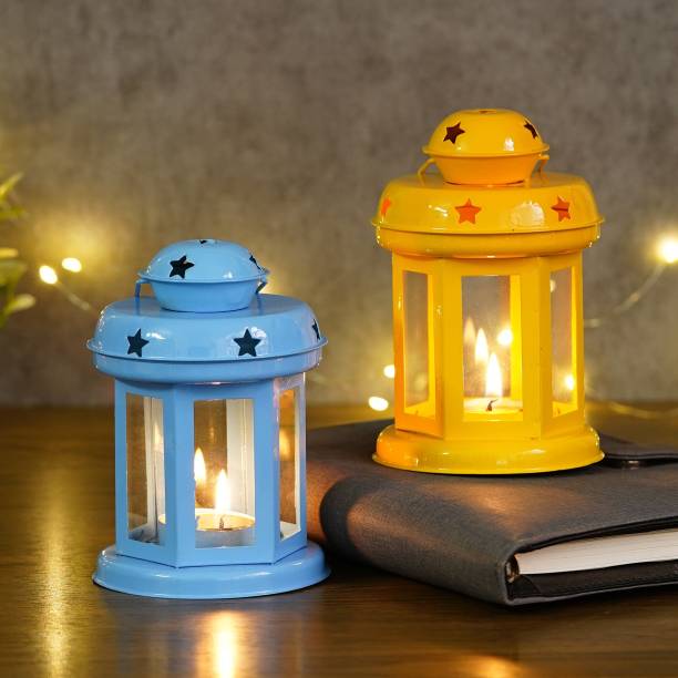 eCraftIndia Pack of 2 Designer Lantern Iron Tealight Holder