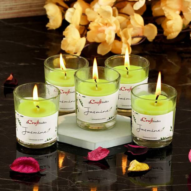 eCraftIndia Pack of 5 Glass Candle - Jasmine Candle