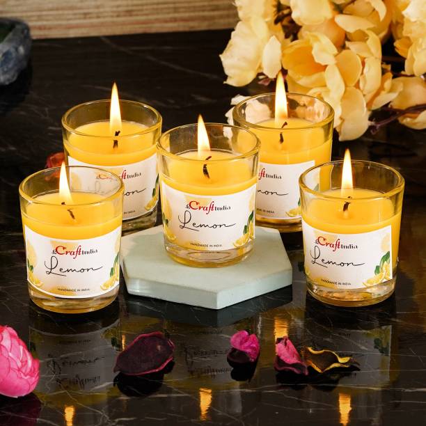 eCraftIndia Pack of 5 Glass Candle - Lemon Candle