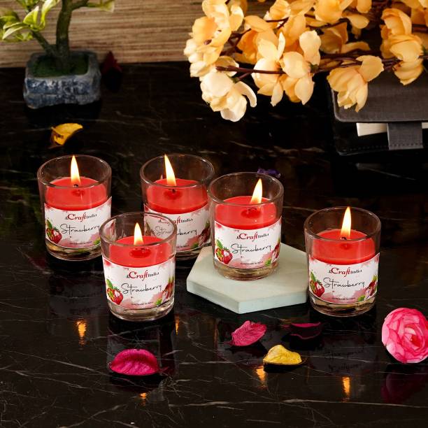 eCraftIndia Pack of 5 Glass Candle - Strawberry Candle